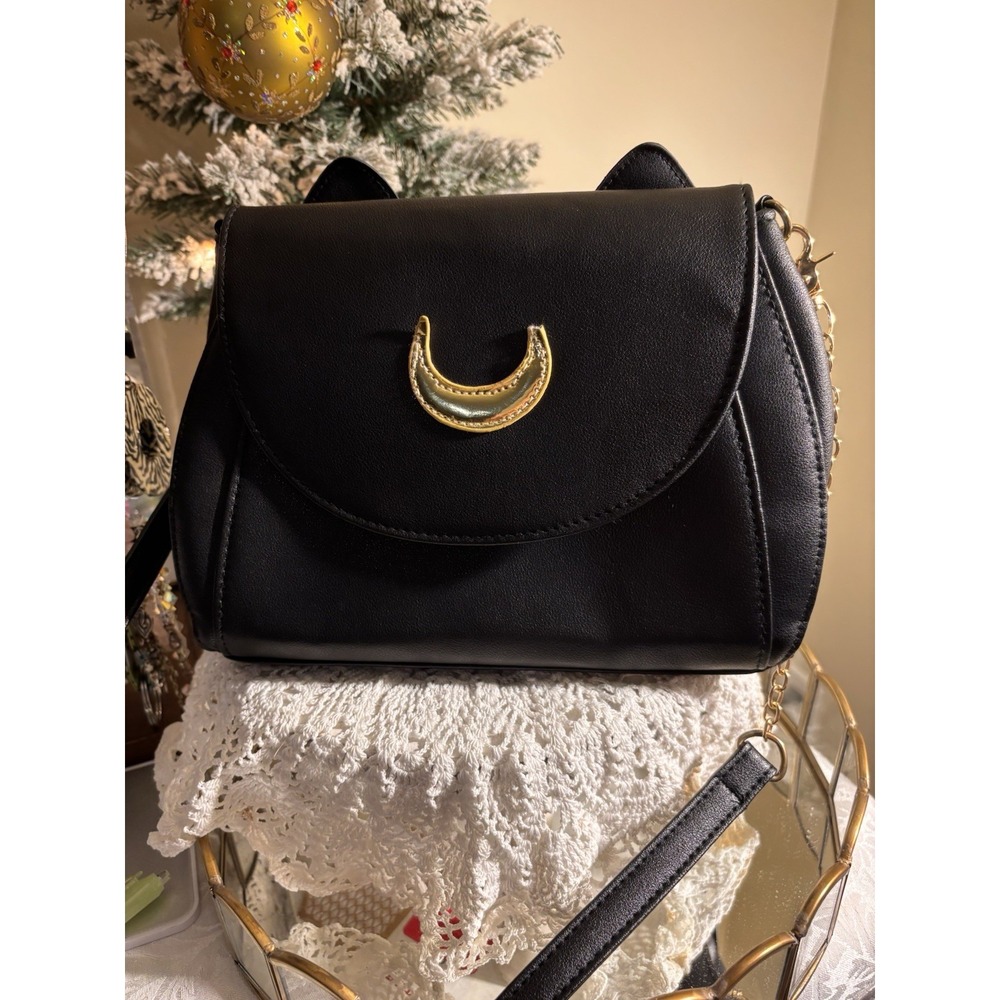 Black Cat Purse with Moon Adjustable Strap with Cat Ears Crossbody Bag Purse